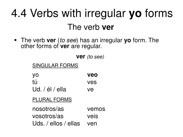 PPT - ANTE TODO In Spanish, several verbs have irregular yo forms in