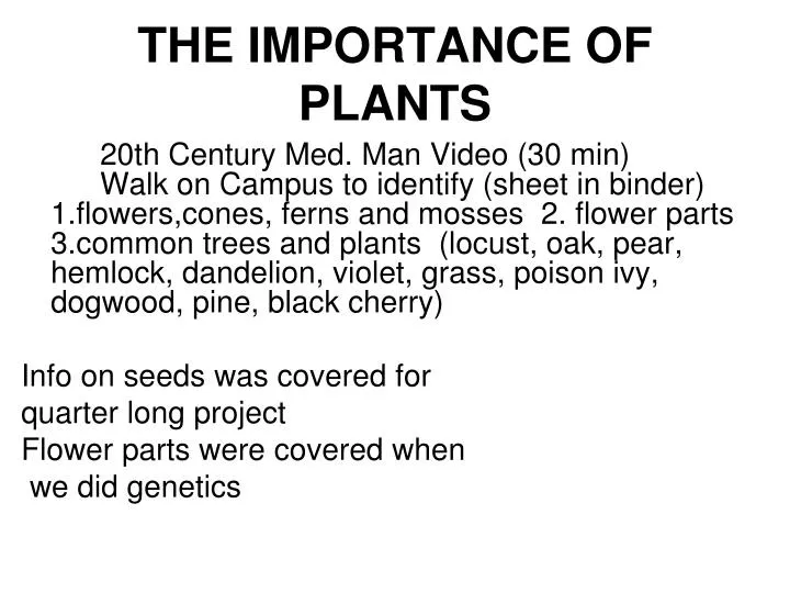 Ppt The Importance Of Plants