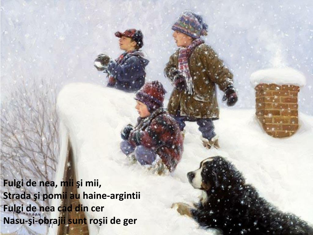 PPT - Fulgi de nea, mii ?i mii, Strada ?i pomii au haine-argintii Fulgi