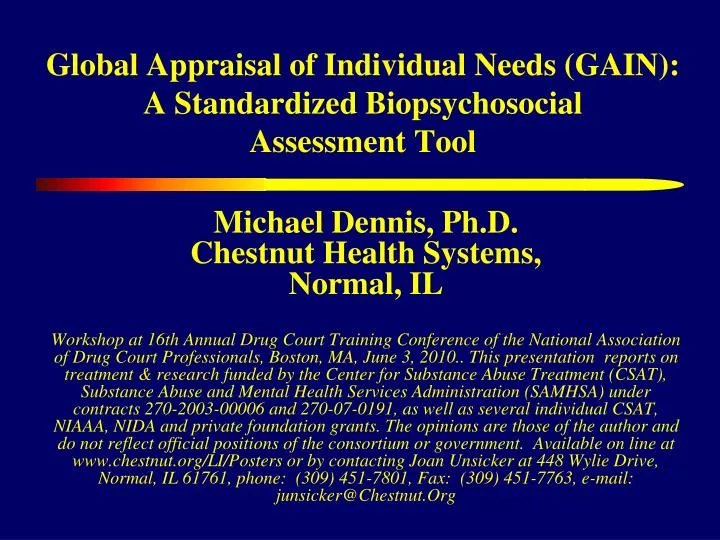 global appraisal of individual needs gain a standardized biopsychosocial assessment tool n.