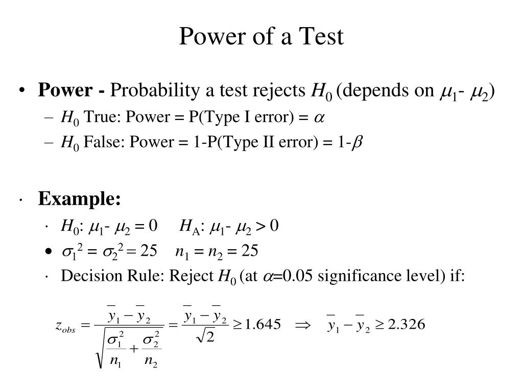 power formula hypothesis testing