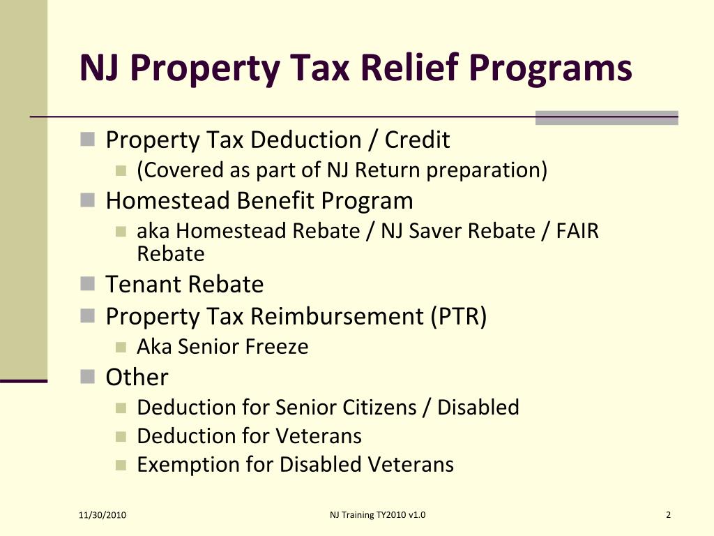 PPT New Jersey Property Tax Relief Programs PowerPoint Presentation 