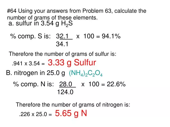 PPT - #64 Using your answers from Problem 63, calculate the number of