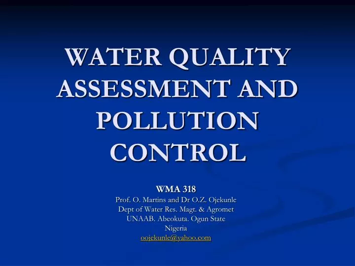 water quality assessment and pollution control n.