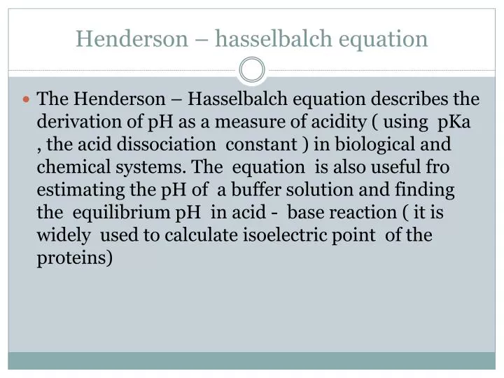 Ppt Henderson Hasselbalch Equation Powerpoint