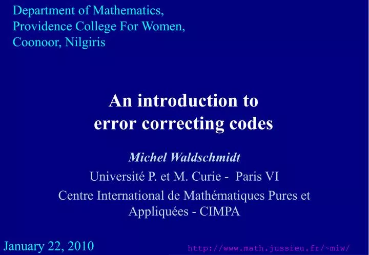 an introduction to error correcting codes n.
