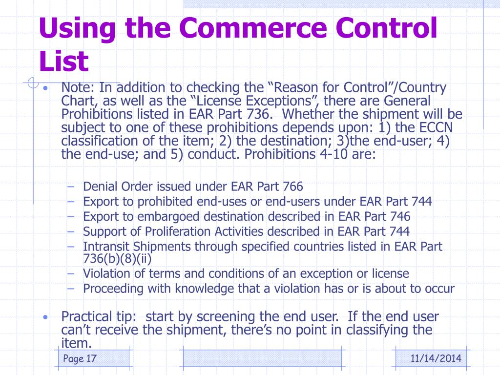 Commerce Control Country Chart