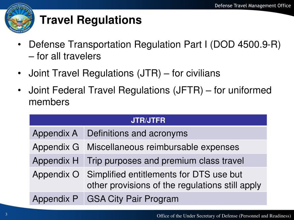 joint travel regulations overview quizlet