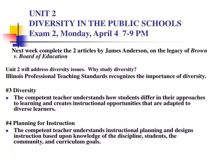 unit 2 diversity in the public schools exam 2 monday april 4 7 9 pm n.