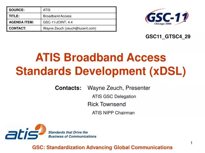 PPT - ATIS Broadband Access Standards Development (xDSL) PowerPoint ...