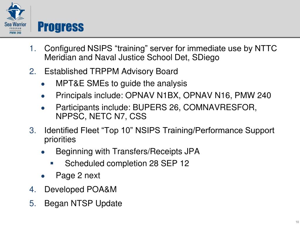 PPT Navy Standard Integrated Personnel System (NSIPS) Training Status & Way Ahead PowerPoint