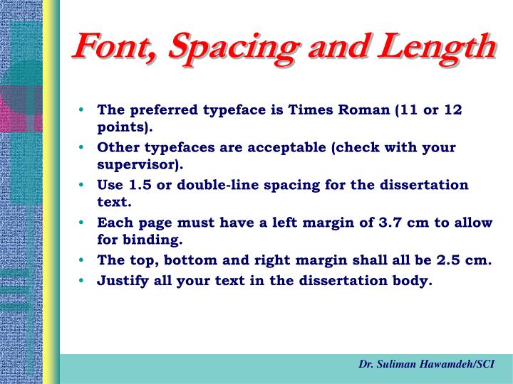 font size and line spacing for thesis