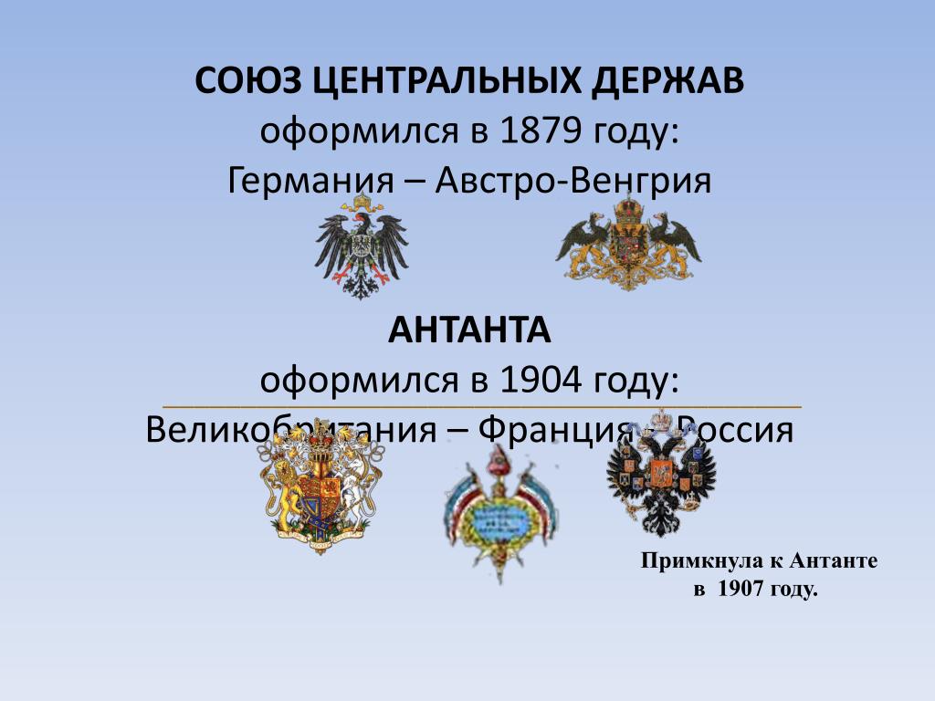 Военный блок 1907 году примкнула россия
