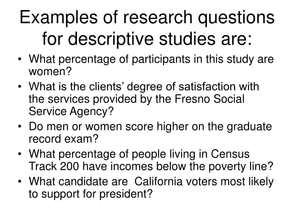 descriptive research questions examples brainly
