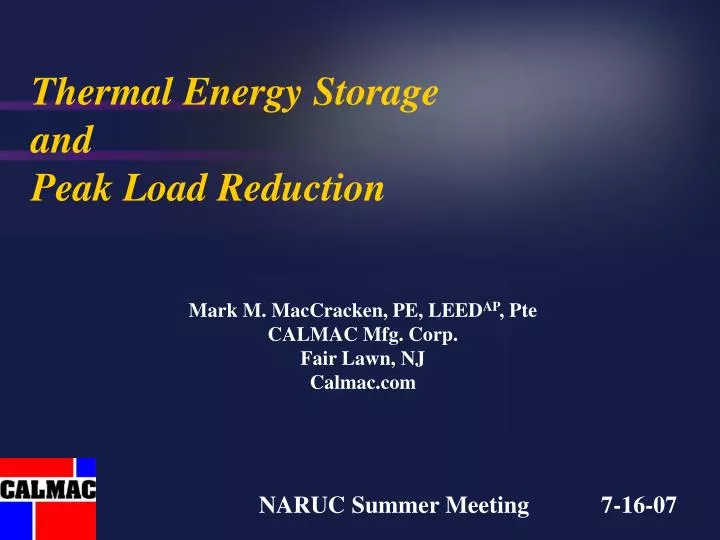 thermal energy storage and peak load reduction n.