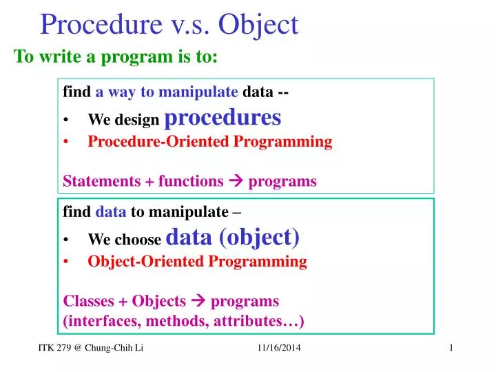 procedure v s object n.