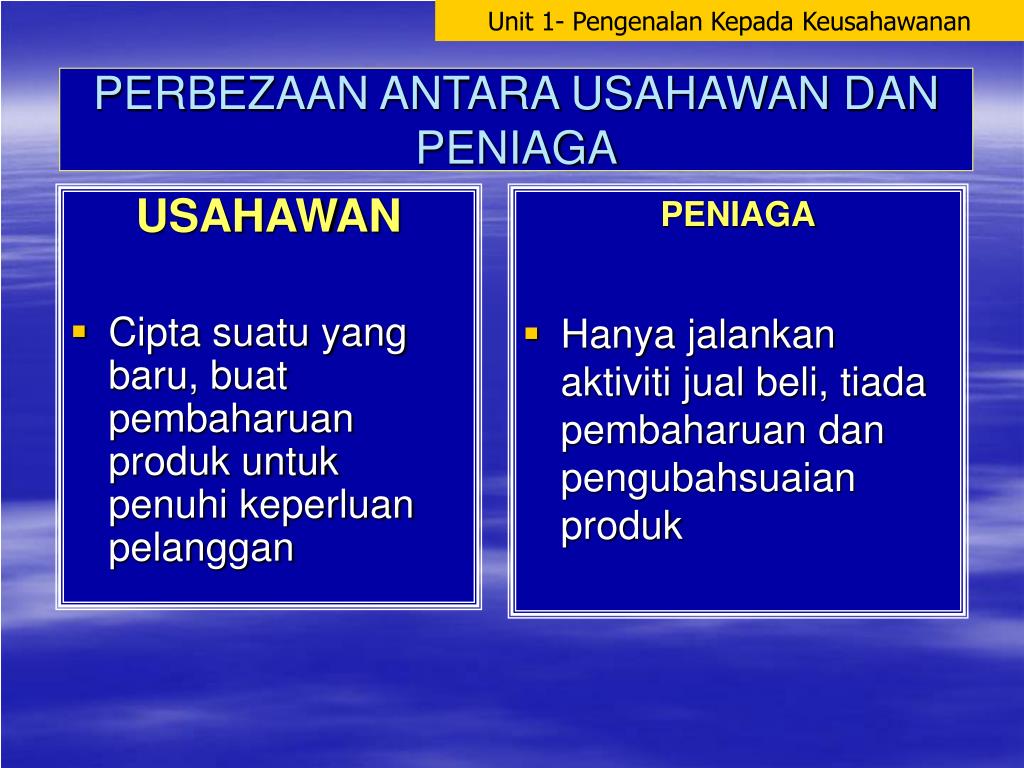 Perbezaan Usahawan Dan Peniaga  melihat aktiviti ekonomi yang baru