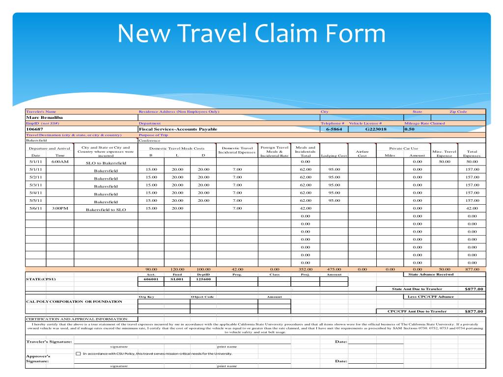 cal poly travel claim form