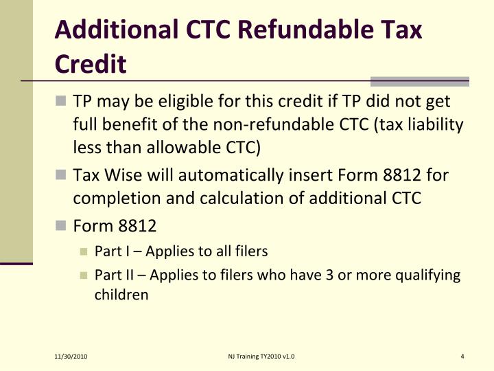 PPT Child Tax Credits Non Refundable Additional CTC Refundable
