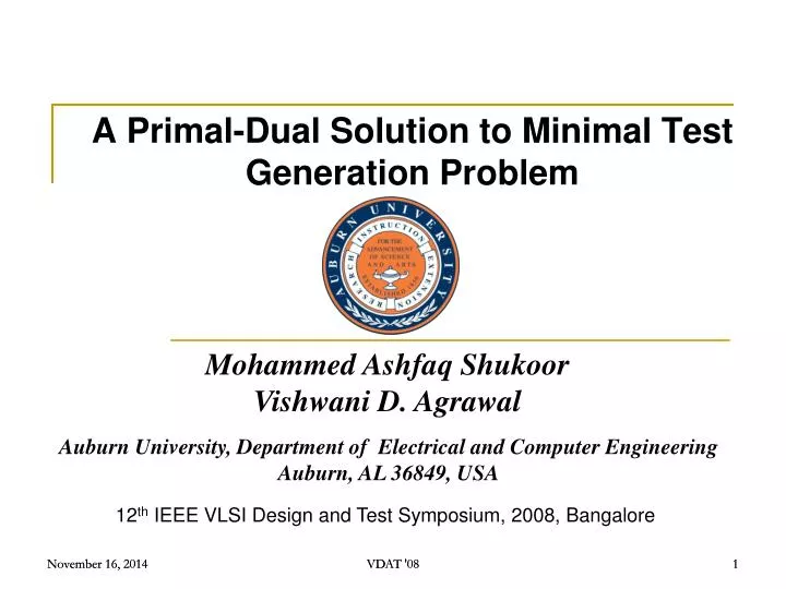 a primal dual solution to minimal test generation problem n.