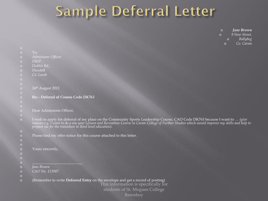 deferral letter sample