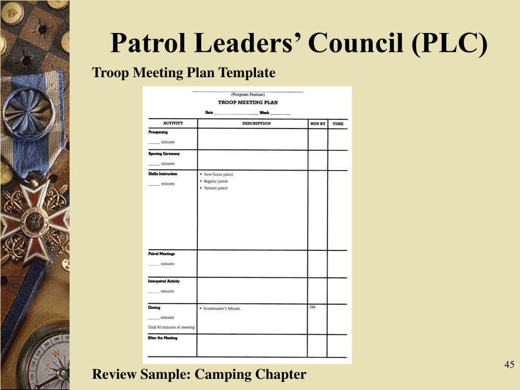 PPT - Troop Leadership Training Module I, II & III PowerPoint Within Plc Meeting Agenda Template