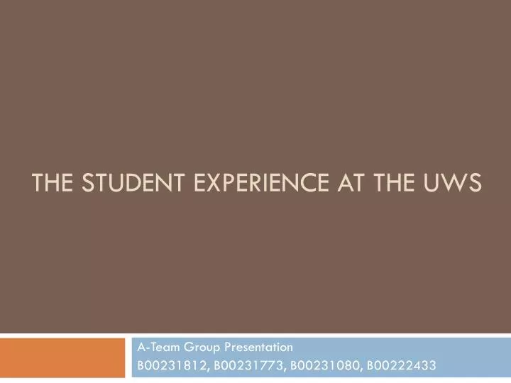 Ppt The Student Experience At The Uws Powerpoint Presentation