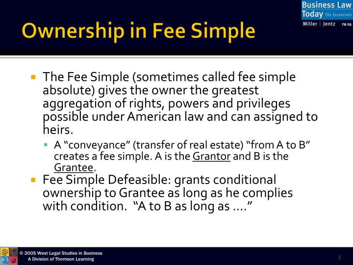 real property fee simple determinable The fee simple and fee tail self-quiz sam owns blackacre in fee simple absolute sam conveys the property to diane diane has a fee simple determinable and frazier has a possibility of reverter diane. real property fee simple determinable The fee simple and fee tail self-quiz sam owns blackacre in fee simple absolute sam conveys the property to diane diane has a fee simple determinable and frazier has a possibility of reverter diane.