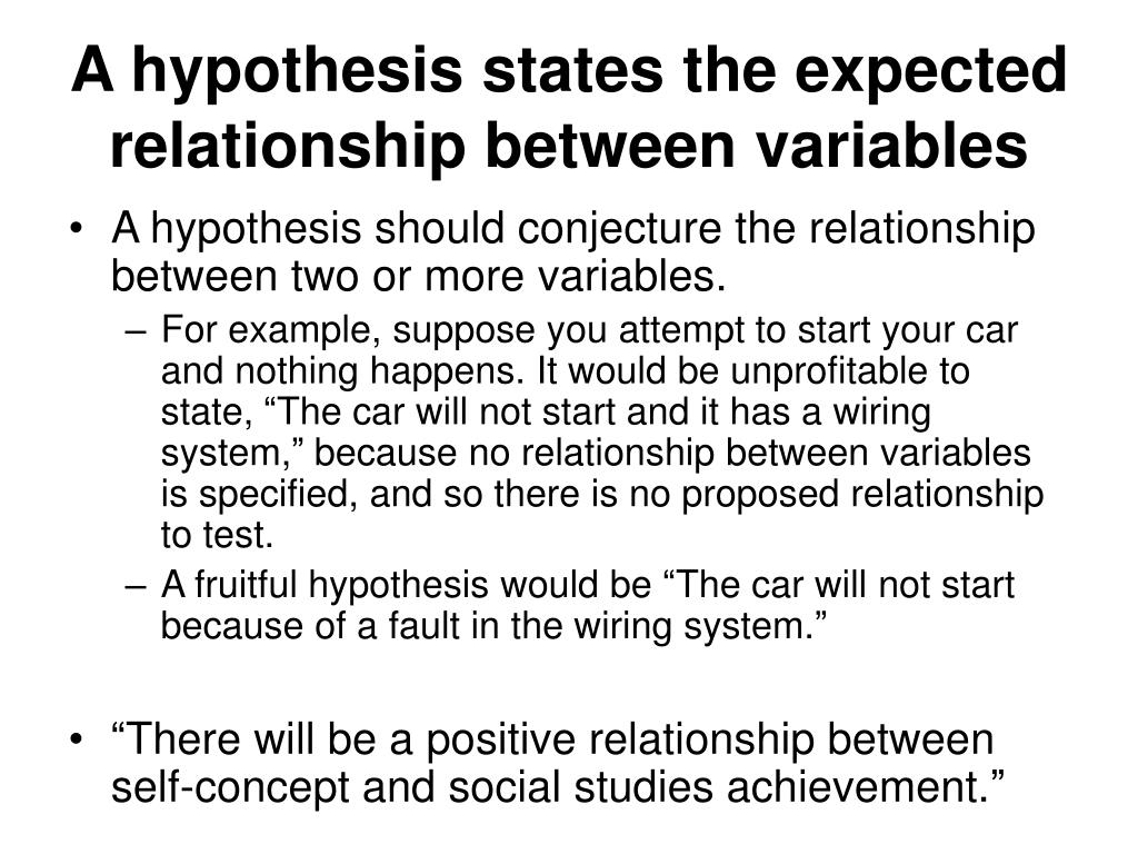 hypothesis between two variables