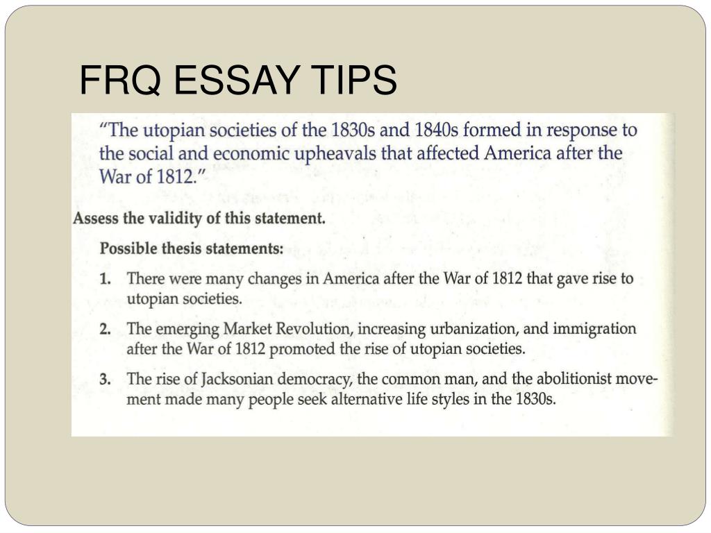 PPT WRITING THE AP US HISTORY FREE RESPONSE QUESTION (FRQ) PowerPoint