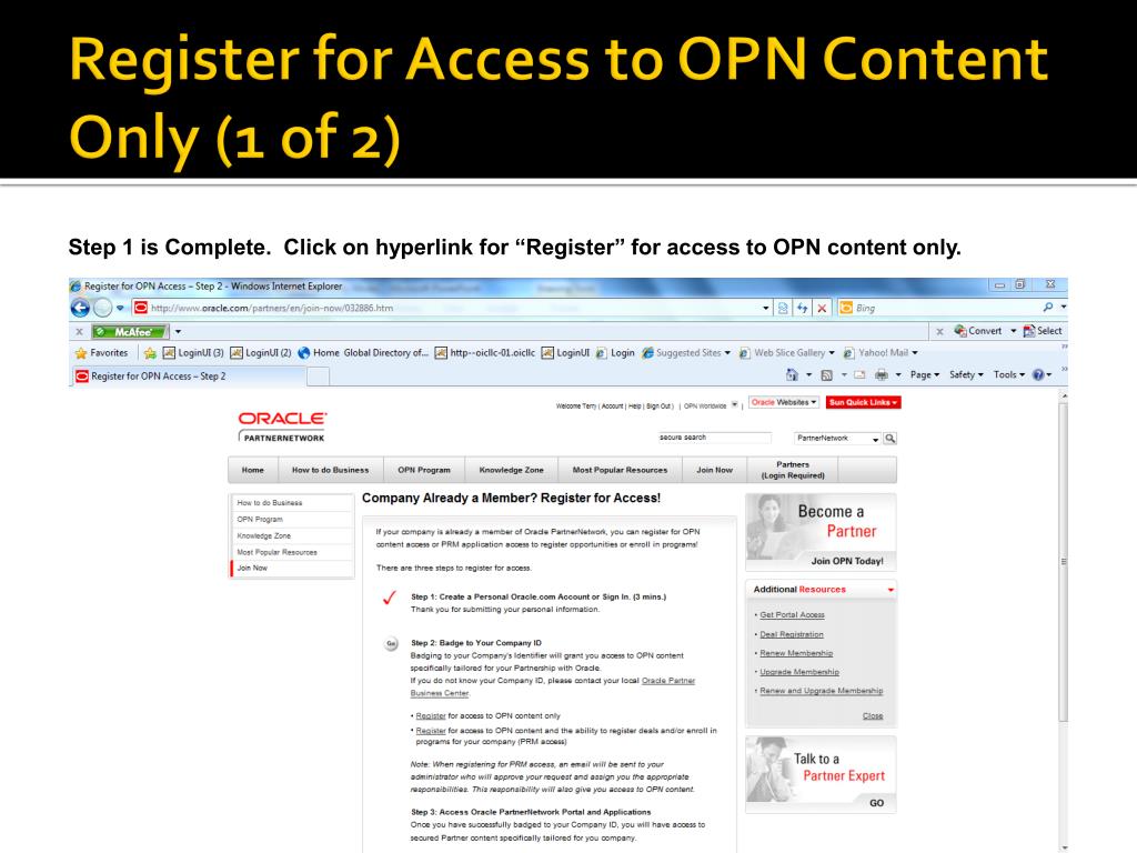 PPT Accessing the OIC Oracle Partner Network (OPN) Portal PowerPoint