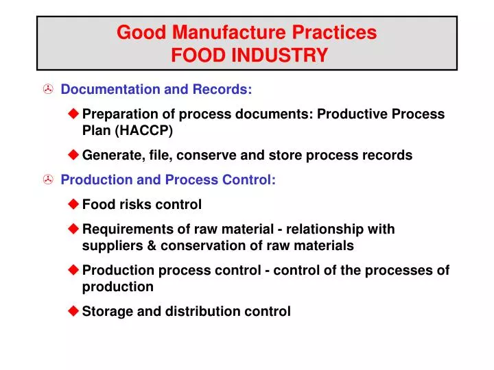 PPT Good Manufacture Practices FOOD INDUSTRY PowerPoint Presentation ID6726028