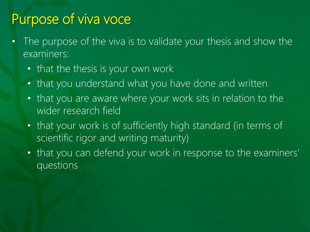 Dissertation viva voce questions
