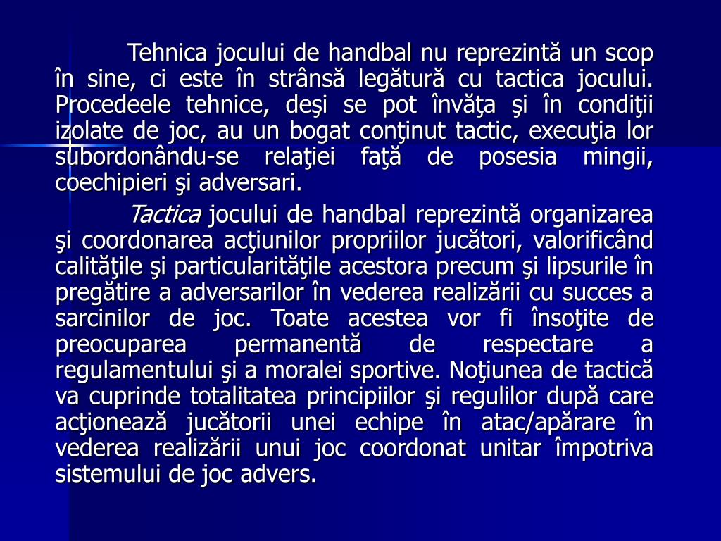PPT - IV. ELEMENTE TEHNICO-TACTICE DE BAZĂ ALE JOCULULUI DE HANDBAL  PowerPoint Presentation - ID:6726295