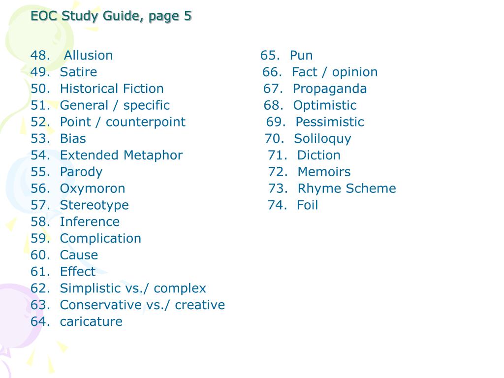 PPT - English 1 : End of Course Study Guide PowerPoint Presentation