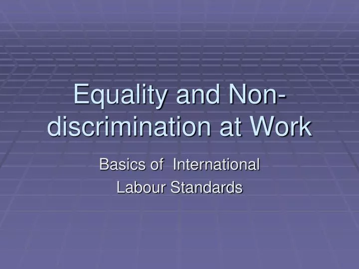 equality and non discrimination at work n.