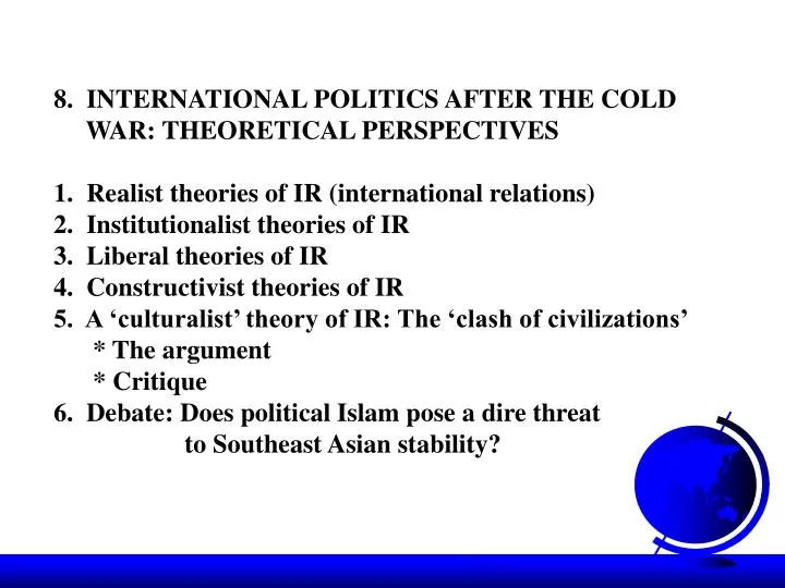 a study of international politics with the use of the realism theory This essay advocates for the realist theory, as it's an international relations theory focused on anarchy, state actors, rational actors and state's. a study of international politics with the use of the realism theory This essay advocates for the realist theory, as it's an international relations theory focused on anarchy, state actors, rational actors and state's.