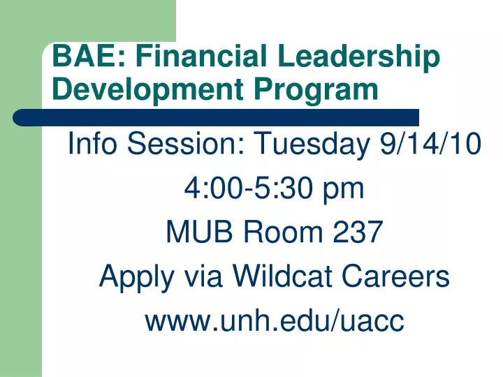 PPT BAE Financial Leadership Development Program PowerPoint