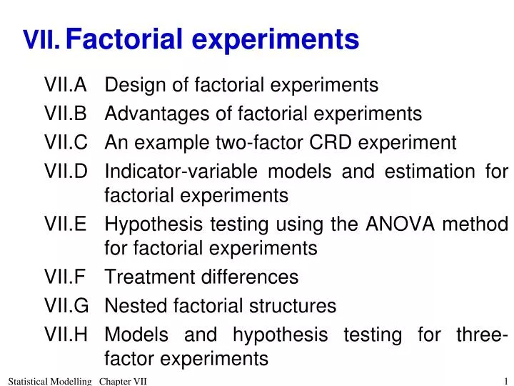vii factorial experiments n.