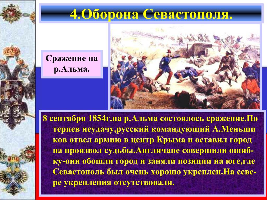 Русские терпят поражение. Сражение на Альме (сентябрь 1854).. Сражение на р Альма в сентябре 1854 г.