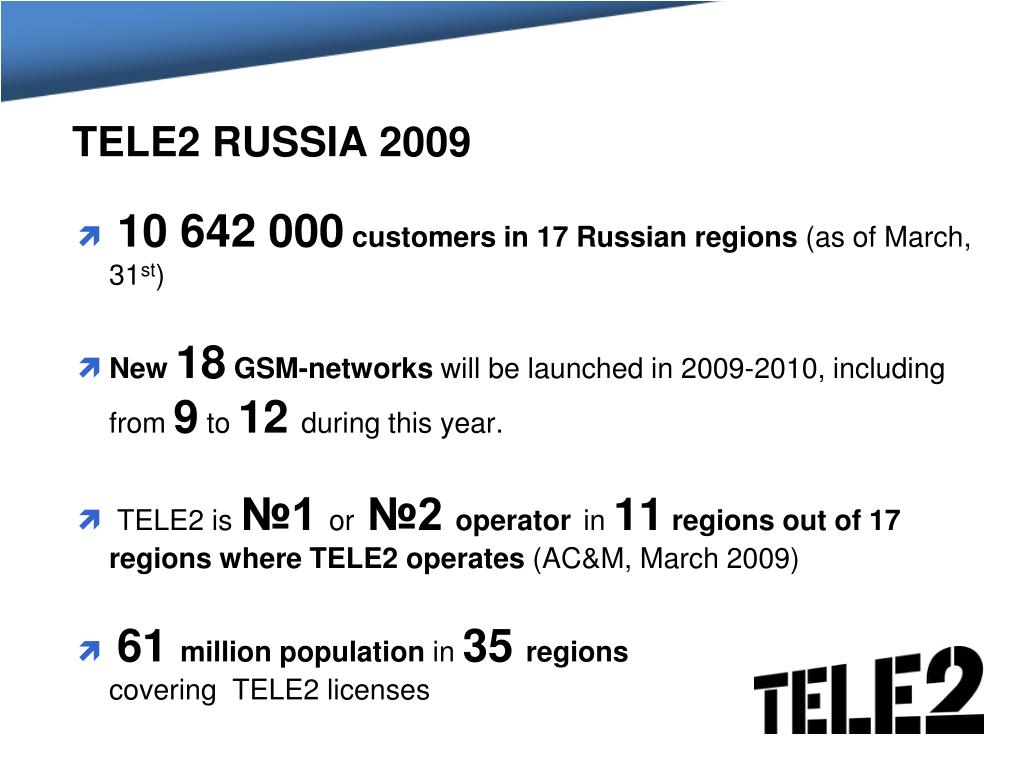 PPT - TELE2 RUSSIA: stable growth and further regional expansion Q1 2009  results and development plans PowerPoint Presentation - ID:6769707