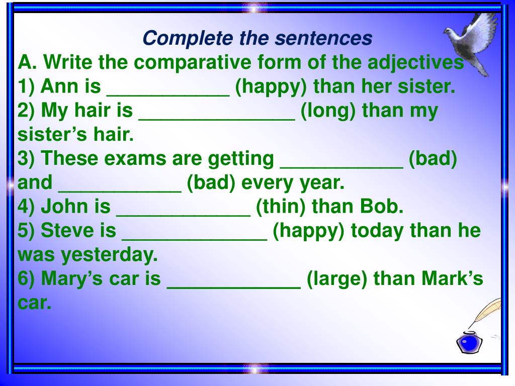 Complete the sentences and use superlative. Comparisons упражнения. Comparative and Superlative adjectives упражнения. Comparatives 4 класс упражнения. Comparative degree задания.
