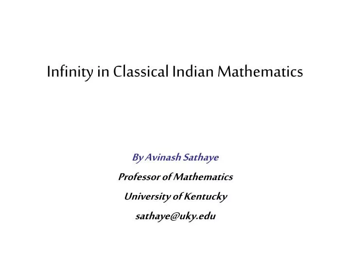 infinity in classical indian mathematics n.