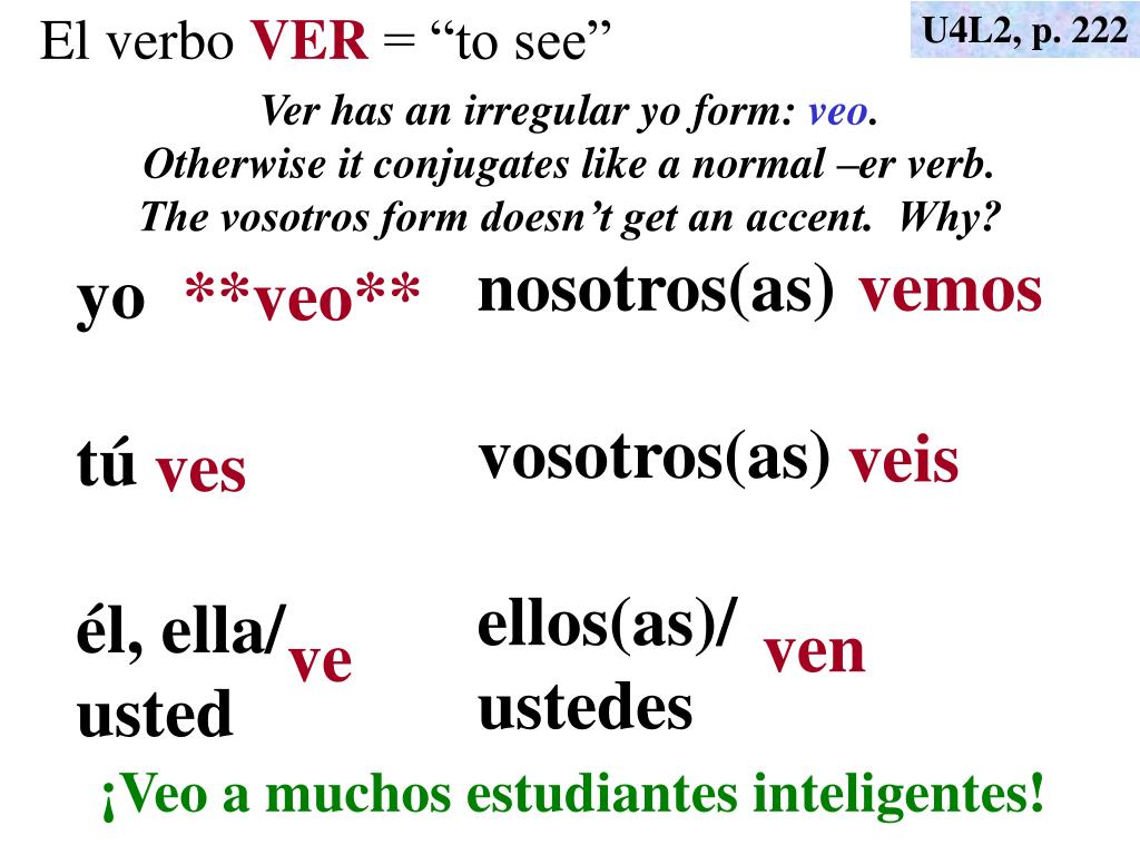PPT - El verbo VER = “to see” PowerPoint Presentation, free download -  ID:6775535