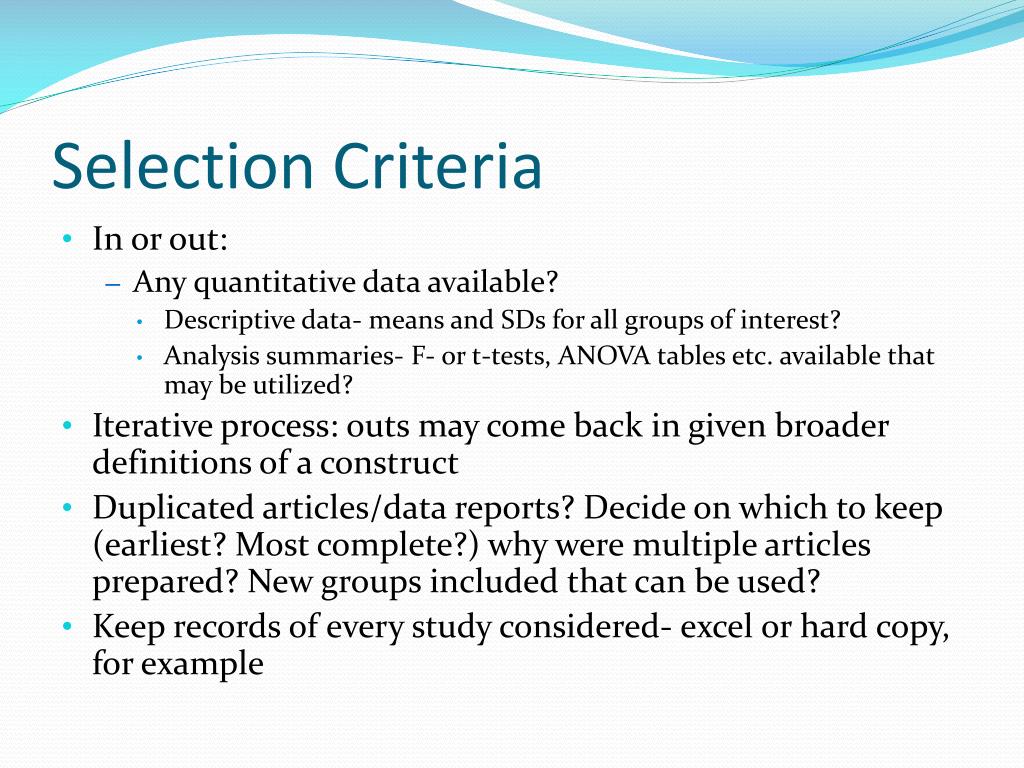 selection criteria research definition