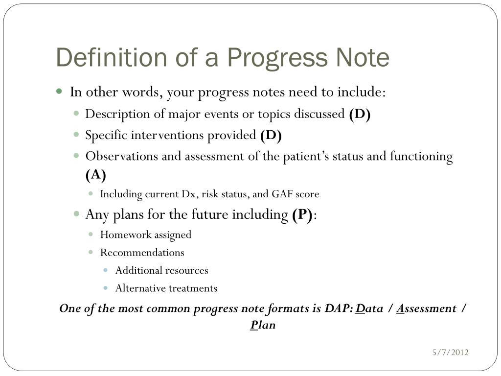 PPT - Writing Progress Notes PowerPoint Presentation, free For Dap Note Template