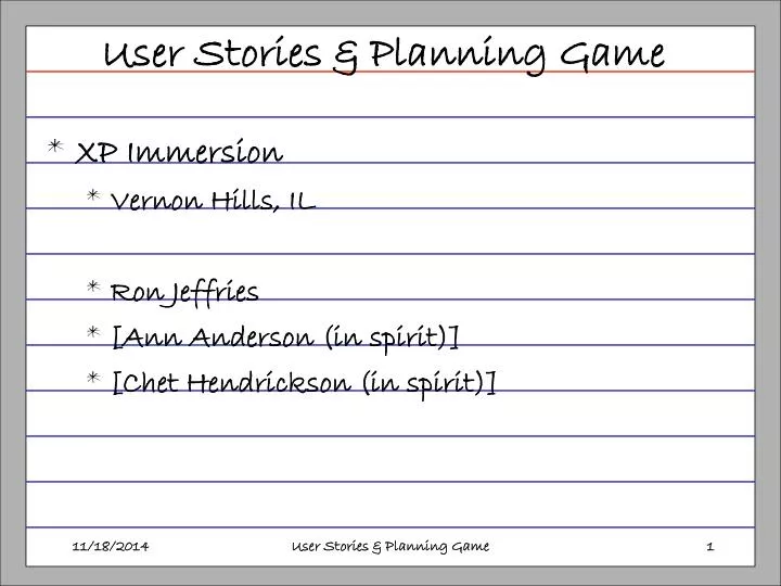user stories planning game n.