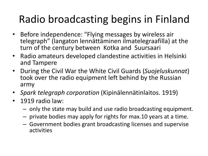radio broadcasting begins in finland n.