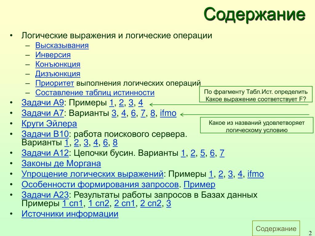 Составляющие таблицы