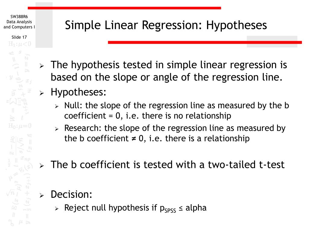 null and alternative hypothesis for simple linear regression